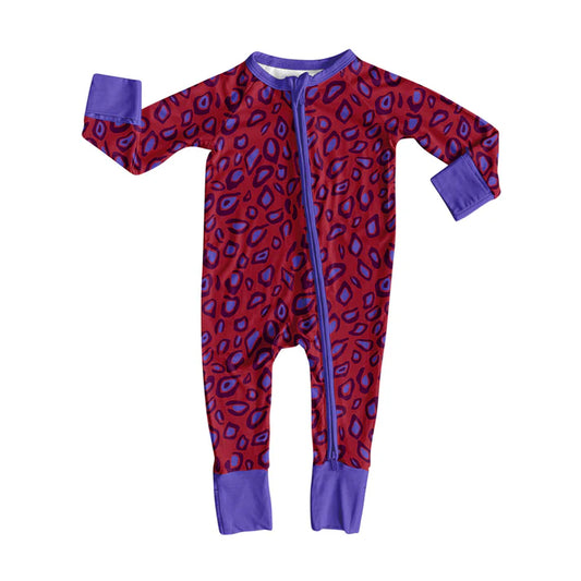 Preorder(moq 5)Baby Girls Wine Leopard Zipper Footie Rompers 8.7