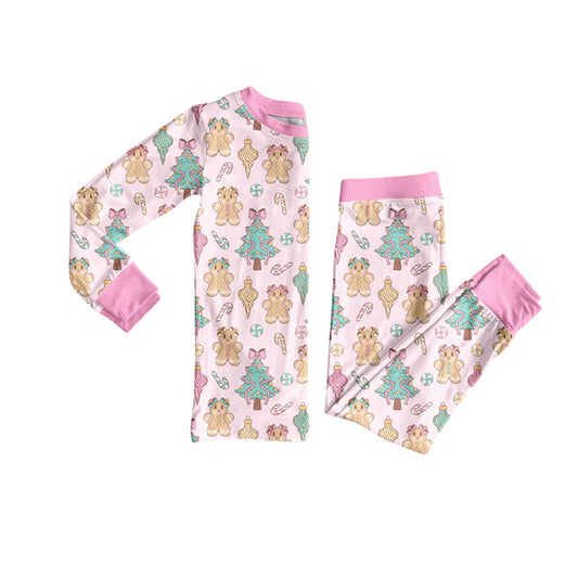 Preorder (moq 5)Baby Girls Long Sleeves Pink Trees Gingerbread Top Pant Pajamas Sets 5.28