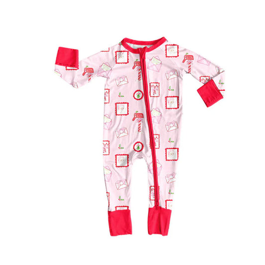 Preorder (moq 8)Baby Girls Santa Letters Christmas Zipper Footie Rompers 9.11