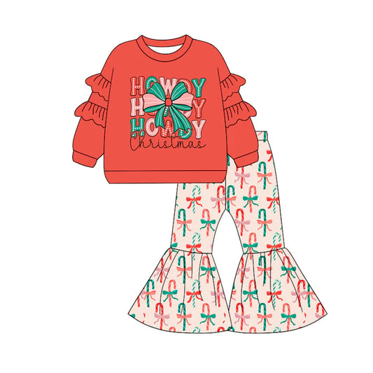 Preorder(moq 5) Baby Girls Western Howdy Bow Christmas Top Bell Pants Sets 8.14