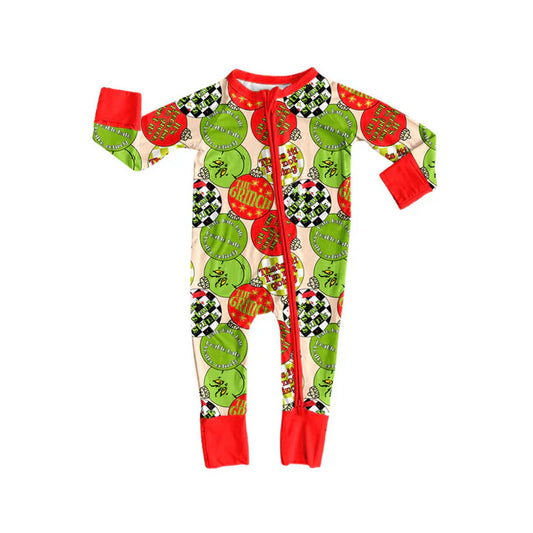 Preorder (moq 8)Baby Boys Green Red Lights Christmas Zipper Footie Rompers 9.23
