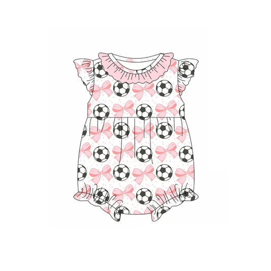 Preorder (moq 5)Baby Girls Pink Flutter Sleeves Bows Footballs Ruffle Rompers 4.24