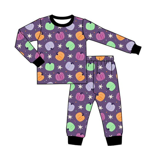 Preorder (moq 5)Baby Boys Colorful Pumpkins Stars Plaid Top Pants Fall Pajamas Set 7.31