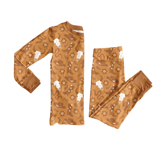 Preorder(moq 5) Baby Boys Western Brown Cows Boots Top Pants Lounge Wear Pajamas Sets 8.9