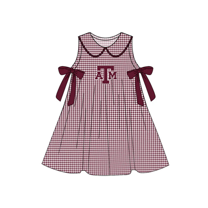Preorder (moq 5)Baby Girls Red Plaid Sleeveless Bows ATM Team Knee Length Dresses 7.11