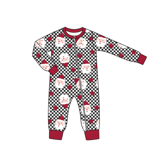 Preorder moq 5 Baby Infant Boys Long Sleeves Santa Stars Black Plaid Zipper Romper 7.16