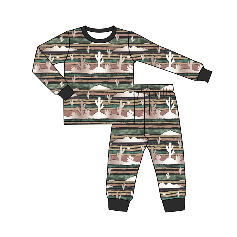 Baby Boys Pajamas Western Cactus Tee Top Pants Pajamas Sets Preorder Moq 5