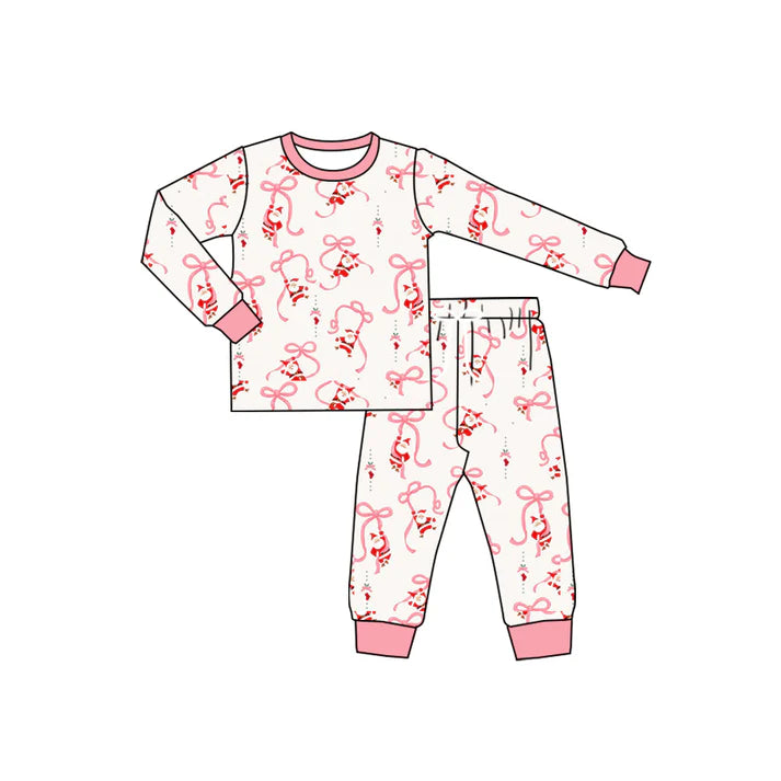 Preorder (moq 5)Baby Girls Long Sleeves Pink Bows Santa Top Pant Pajamas Set 5.19