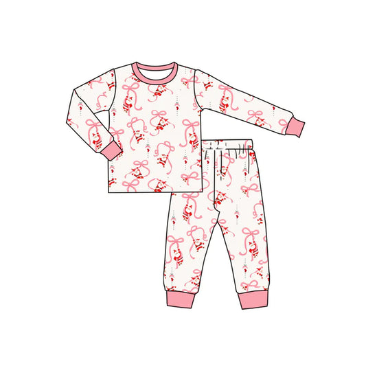 Preorder (moq 5)Baby Girls Long Sleeves Pink Bows Santa Top Pant Pajamas Set 5.19