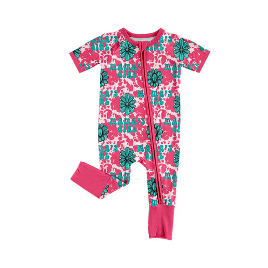 Preorder (moq 5)Baby Mama's Girl Turquoises Cow Print Western Two Way Zip Convertible Rompers 11.25