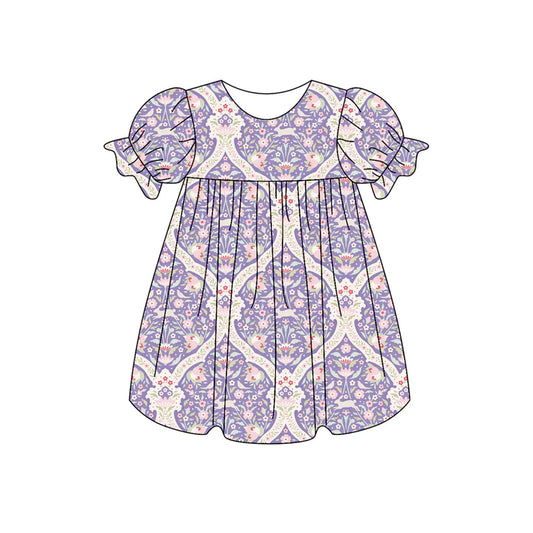 Preorder (moq 5)Baby Girls Flower Checked Knee Length Dresses 12.5