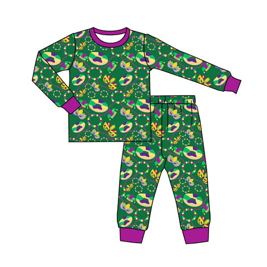 Preorder(moq 5) Baby Girls Mardigras Anchors Donuts Top Pants Pajamas Sets 10.9