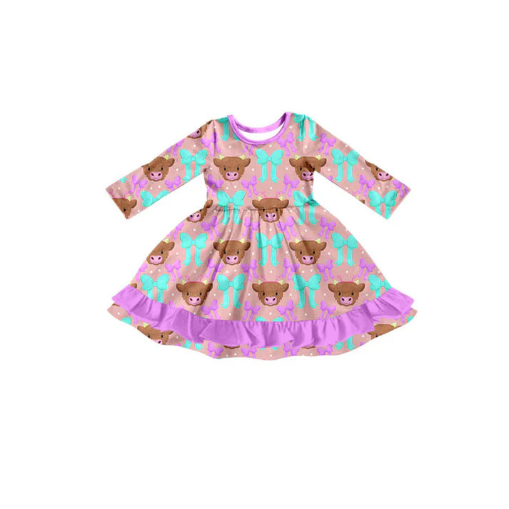 Preorder (moq 5)Baby Girls Bows Cows Western Ruffle Knee Length Dresses 11.26