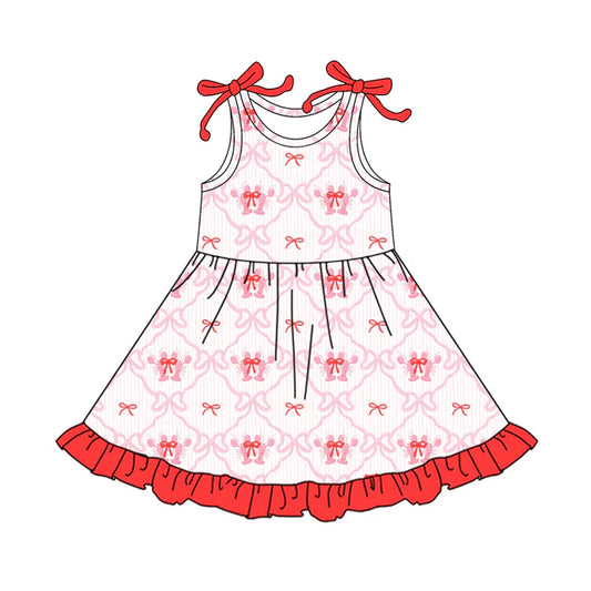 Preorder (moq 5)Baby Girls Sleeveless Bows Crayfishes Checked Ruffle Knee Length Dresses 12.17