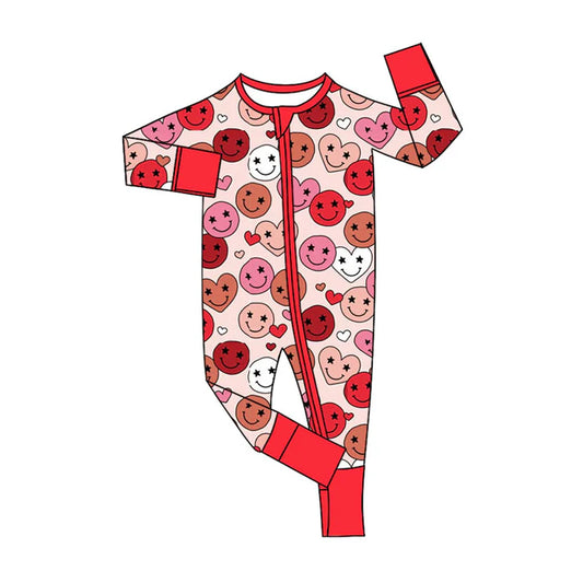 Preorder (moq 5)Baby Girls Hearts Smiles Valentines Two Way Zip Convertible Rompers 11.8