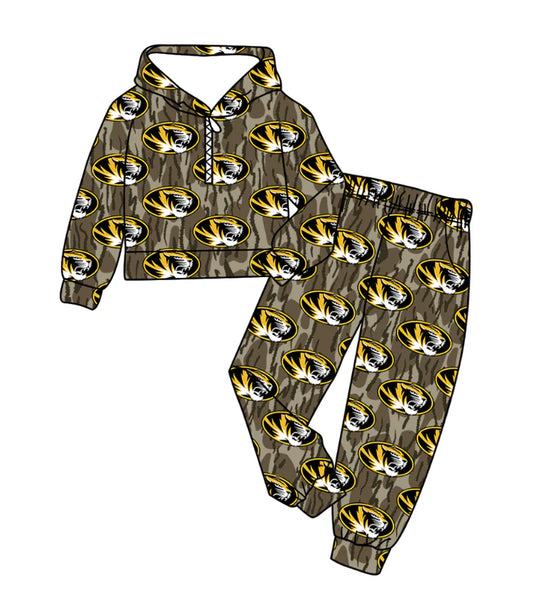 Preorder(moq 5) Baby Boys Olive Camo Tigers Zipper Hoodies Pockets Pants Team Clothes Sets 11.10