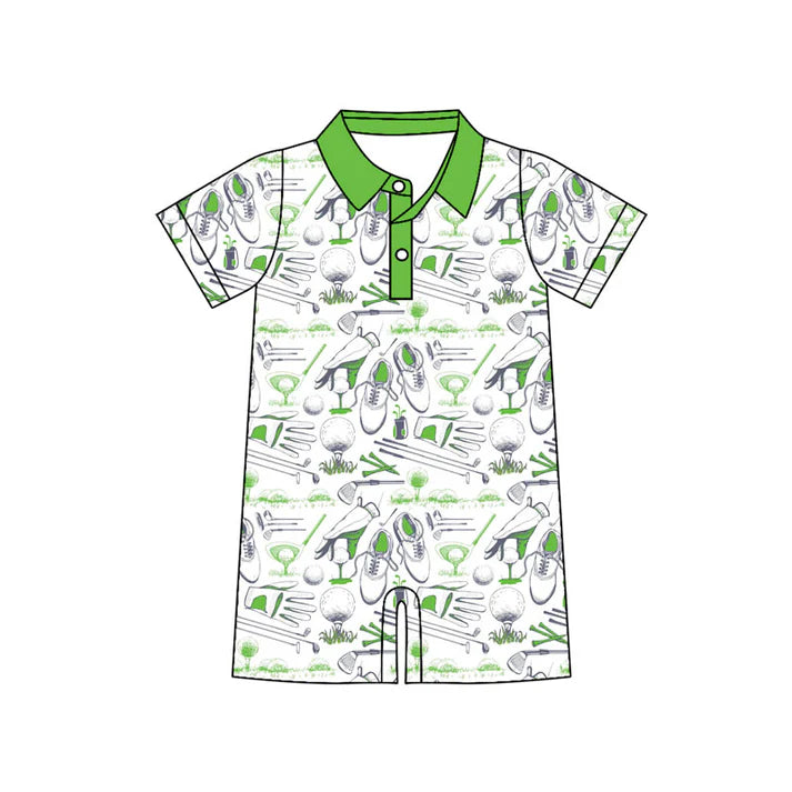 Preorder (moq 5)Baby Boys Green Golf Button Short Rompers 10.22