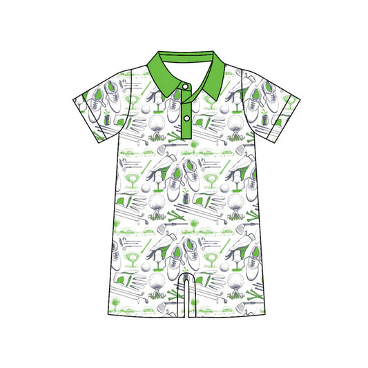 Preorder (moq 5)Baby Boys Green Golf Button Short Rompers 10.22