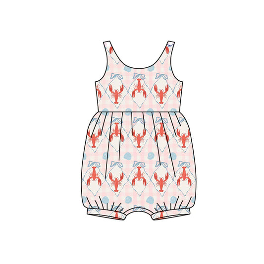 Preorder (moq 5)Baby Girls Sleeveless Pink Checked Bows Crayfishes Ruffle Rompers 12.13
