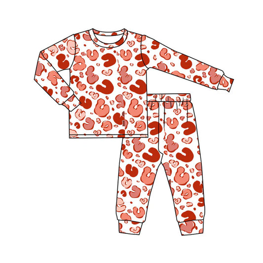 Preorder(moq 8)Baby Girls Pink Hearts Leopard Top Pants Valentine Pajamas Set 9.30