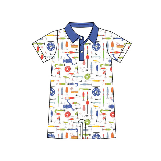 Preorder (moq 5)Baby Boys Fishing Button Short Rompers 10.22