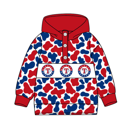 Preorder(moq 5)Baby Boys Blue Red Camo Texas Team Button Hoodies Top 10.11
