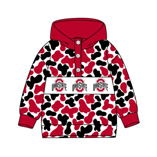 Preorder(moq 8)Baby Boys Black Red Camo Ohiostate Team Button Hoodies Top 10.11
