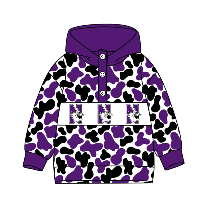 Preorder(moq 8)Baby Boys Purple Black Camo N Team Button Hoodies Top 10.11