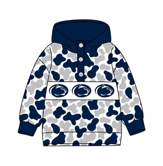 Preorder(moq 8)Baby Boys Navy Grey Camo Leopards Team Button Hoodies Top 10.11