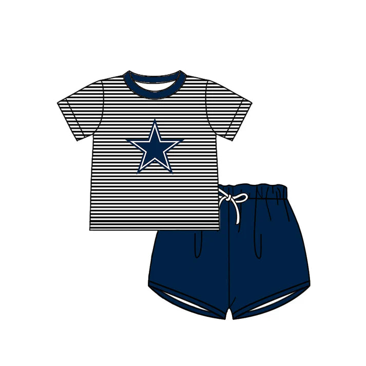 Preorder (moq 5)Baby Boys Blue Stripe Stars Top Shorts Team Clothes Sets 12.15