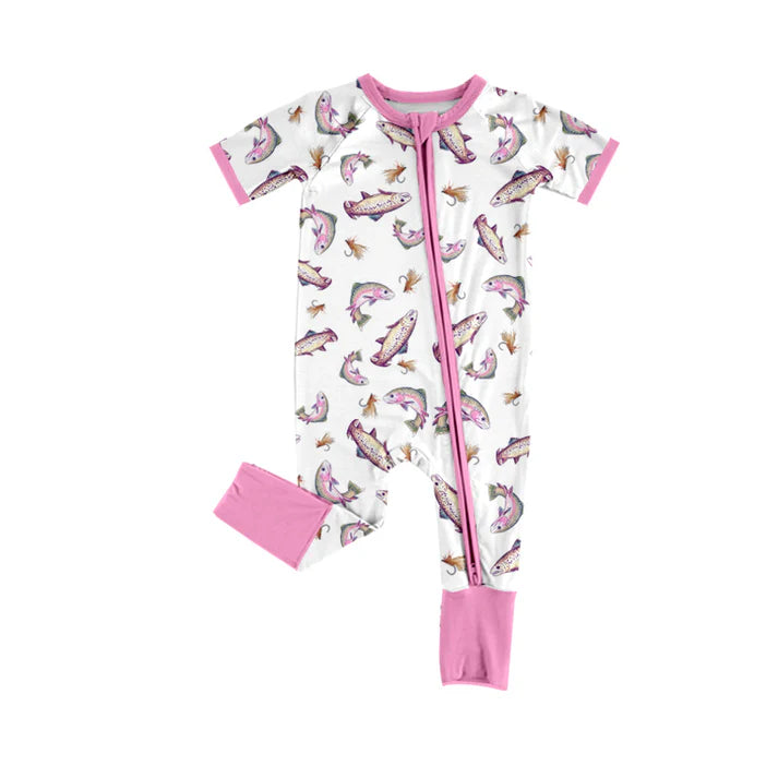 Preorder (moq 5)Baby Girls Fishing Hunting Two Way Zip Convertible Rompers 11.26