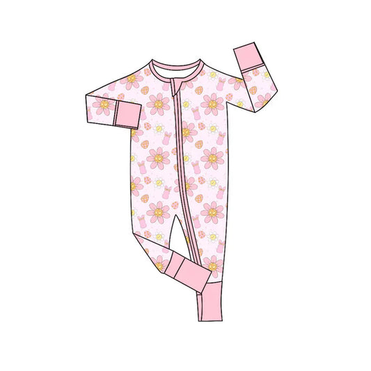 Preorder (moq 5)Baby Girls Flowers Rabbits Easter Two Way Zip Convertible Rompers 11.10