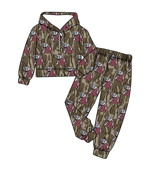 Preorder(moq 5) Baby Boys Olive Camo A Elephants Zipper Hoodies Pockets Pants Team Clothes Sets 11.10