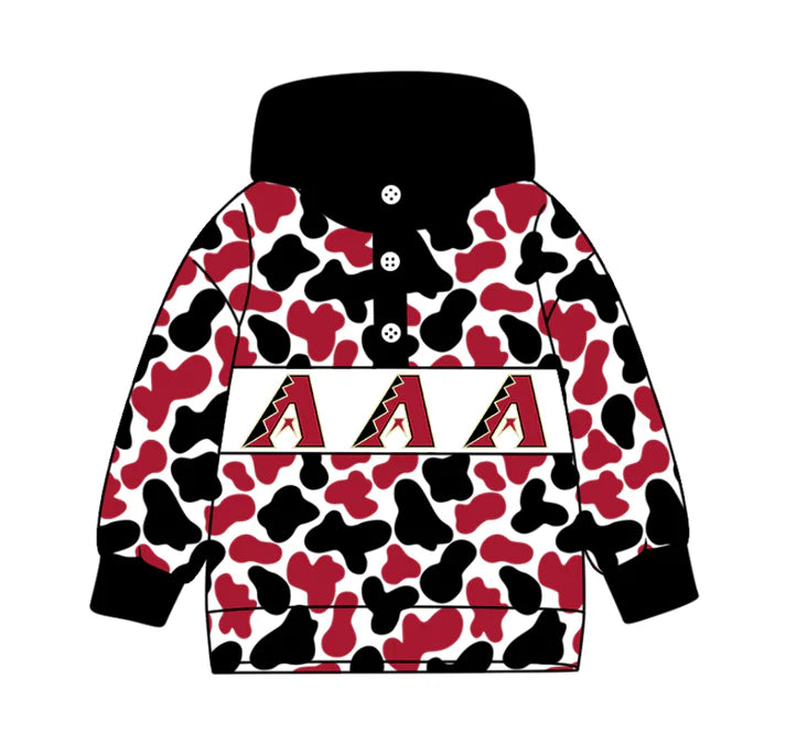 Preorder(moq 5)Baby Boys Red Black Camo A Team Button Hoodies Top 10.11