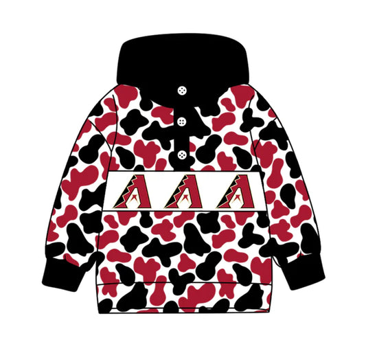 Preorder(moq 5)Baby Boys Red Black Camo A Team Button Hoodies Top 10.11