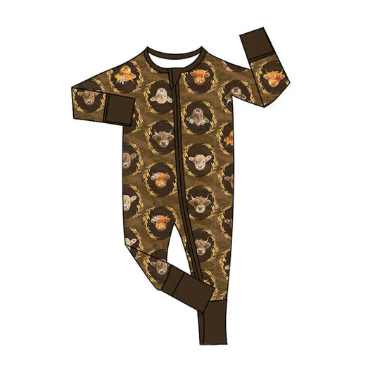 Preorder (moq 5)Baby Boys Highland Cows Western Two Way Zip Convertible Rompers 11.8