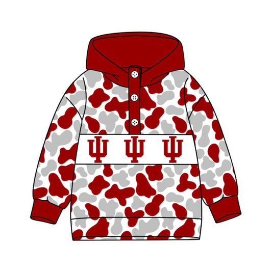 Preorder(moq 5)Baby Boys Red Grey Camo Anchors Team Button Hoodies Top 10.11