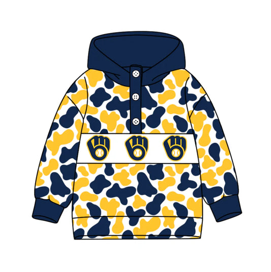 Preorder(moq 5)Baby Boys Navy Yellow Camo Gloves Team Button Hoodies Top 10.11