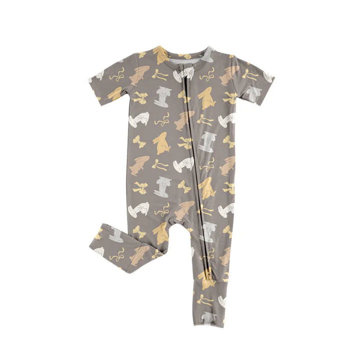 Preorder (moq 5)Baby Girls Rabbits Bows Easter Two Way Zip Convertible Rompers 11.10