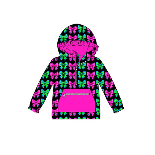 Preorder (moq 5)Baby Girls Long Sleeves Colorful Bows Plaid Pocket Zipper Hoodies Top 7.28
