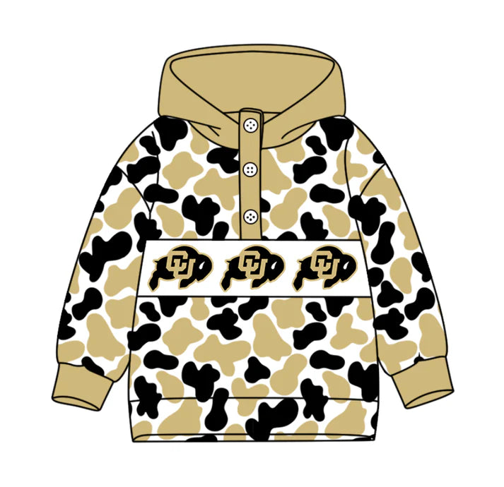 Preorder(moq 5)Baby Boys Khaki Black Camo CU Bulls Team Button Hoodies Top 10.11