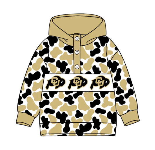 Preorder(moq 5)Baby Boys Khaki Black Camo CU Bulls Team Button Hoodies Top 10.11