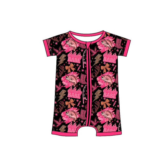 Preorder (moq 5)Baby Girls Pink Deer Ducks Fishing Hunting Zipper Shorts Rompers 11.8