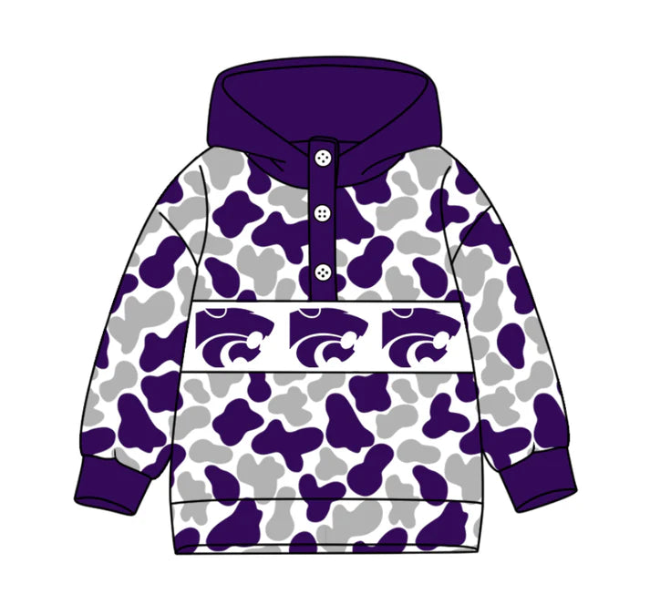 Preorder(moq 5)Baby Boys Purple Grey Camo Leopards Team Button Hoodies Top 10.11