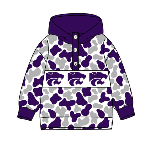 Preorder(moq 5)Baby Boys Purple Grey Camo Leopards Team Button Hoodies Top 10.11