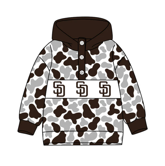 Preorder(moq 5)Baby Boys Brown Grey Camo SD Team Button Hoodies Top 10.11