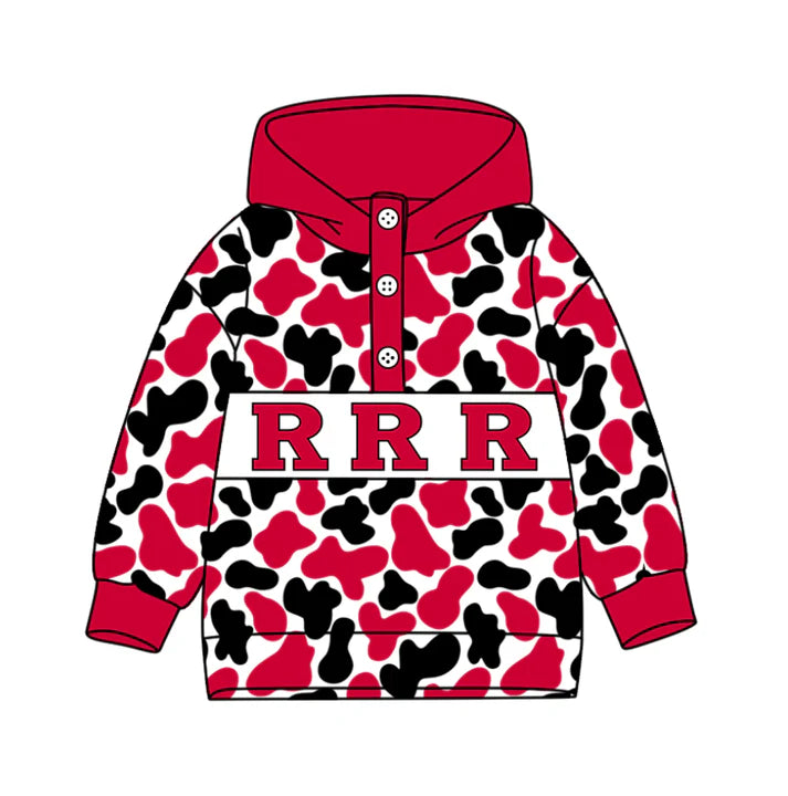 Preorder(moq 5)Baby Boys Red Black Camo R Team Button Hoodies Top 10.11
