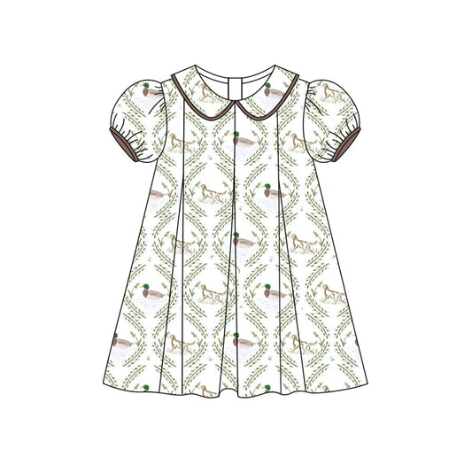 Preorder (moq 5)Baby Girls Short Ruffle Sleeves Dogs Ducks Knee Length Dress 4.26