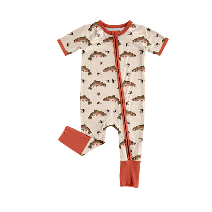 Preorder (moq 5)Baby Boys Fishing Hunting Two Way Zip Convertible Rompers 11.26