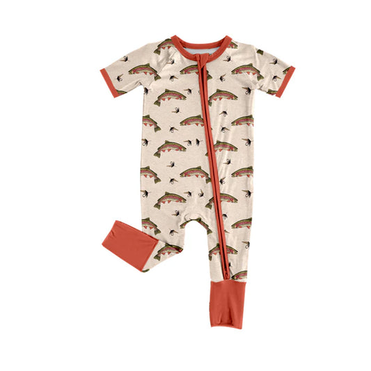 Preorder (moq 5)Baby Boys Fishing Hunting Two Way Zip Convertible Rompers 11.26